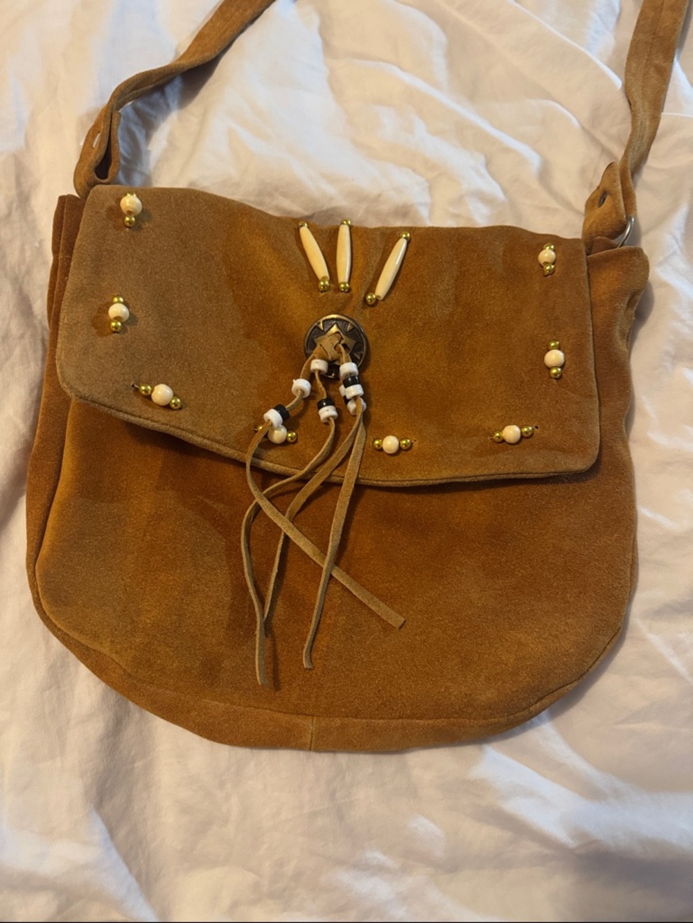 Genuine Hand Stitched Suede Beaded Medicine/Crossbody Bag with Fringe vintage